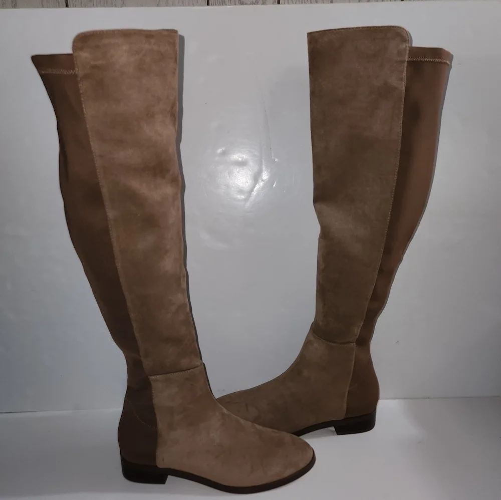 J.Crew Factory Sueded Knee High Boots with Stretch, Camel, Size 7